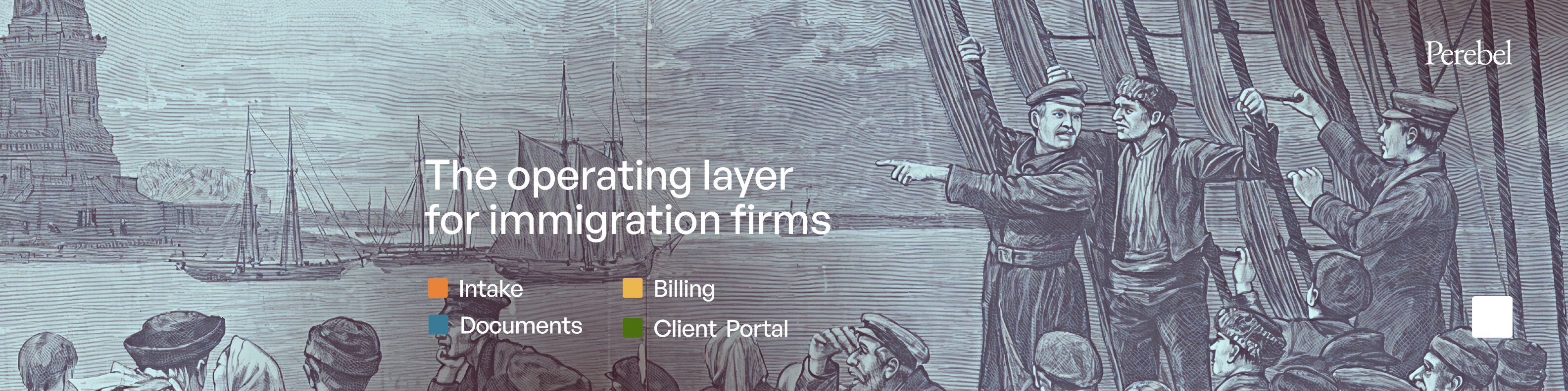 Perebel LinkedIn banner — archival engraving