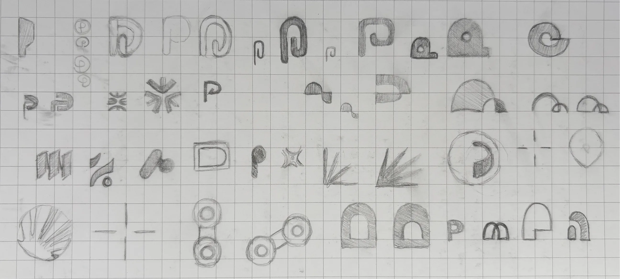 Perebel logo sketches on graph paper